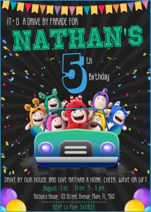 Awsome Oddbods Drive By Parade Birthday Invitation