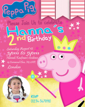 Peppa Pig Birthday Invitation with photo Add on