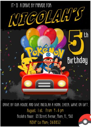 Awsome Pokémon Drive by Parade Birthday Invitation
