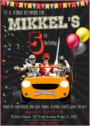 Great Power Rangers Drive By Parade Birthday Invitation