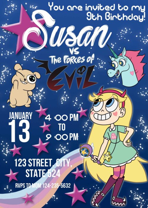 Star Vs the forces of evil Birthday Invitation