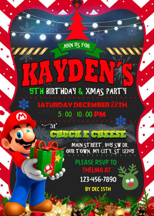 Awesome Mario Bros Christmas  Invitation