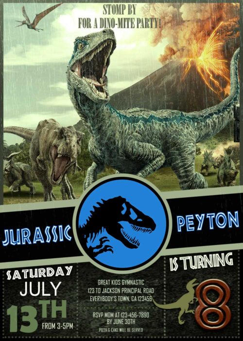 Jurassic World Birthday Invitation Blue
