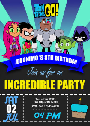 Teen Titans Go Blue Birthday Invitation