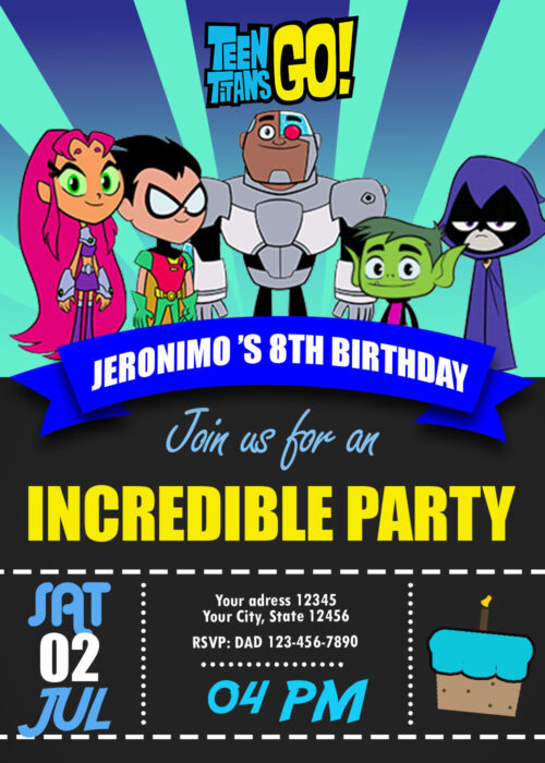 Blue Teen Titans Go Birthday Invitation Template
