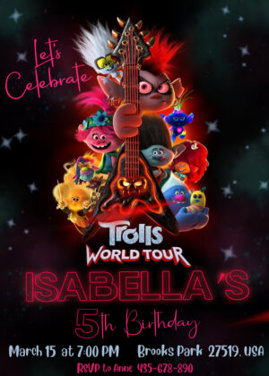 Amazing Trolls 2 World Tour Party Invitation