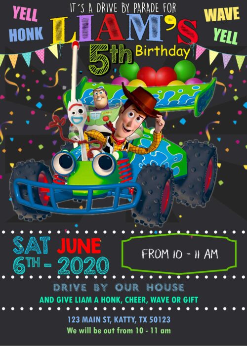 Amazing Toy Story Drive By Parade Birthday Invitation