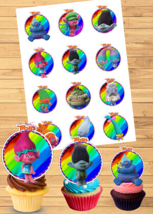 Free 12 Trolls Cupcake Toppers