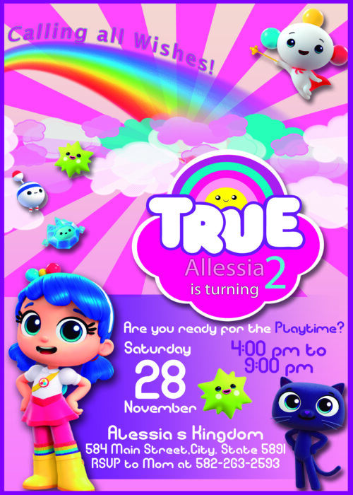 True And The Rainbow Kingdom Birthday Invite