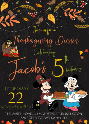 Mickey Mouse Thanksgiving Birthday Invitation