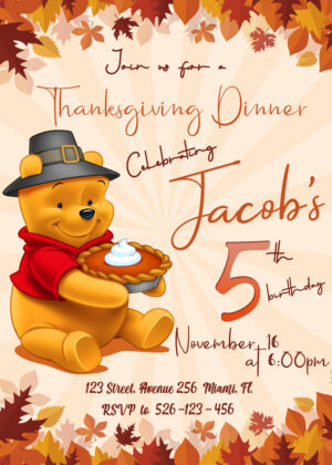Great Winnie The Pooh Thanksgiving Birthday Invitation
