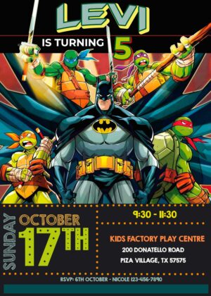 Batman vs Ninja Turtles Birthay Invitation