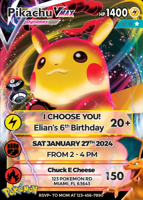 Pikachu Pokémon Card Birthday Invitation