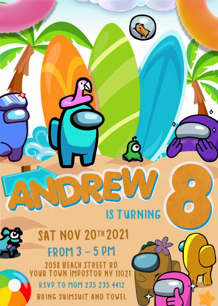 Among us Pool Party invitation
