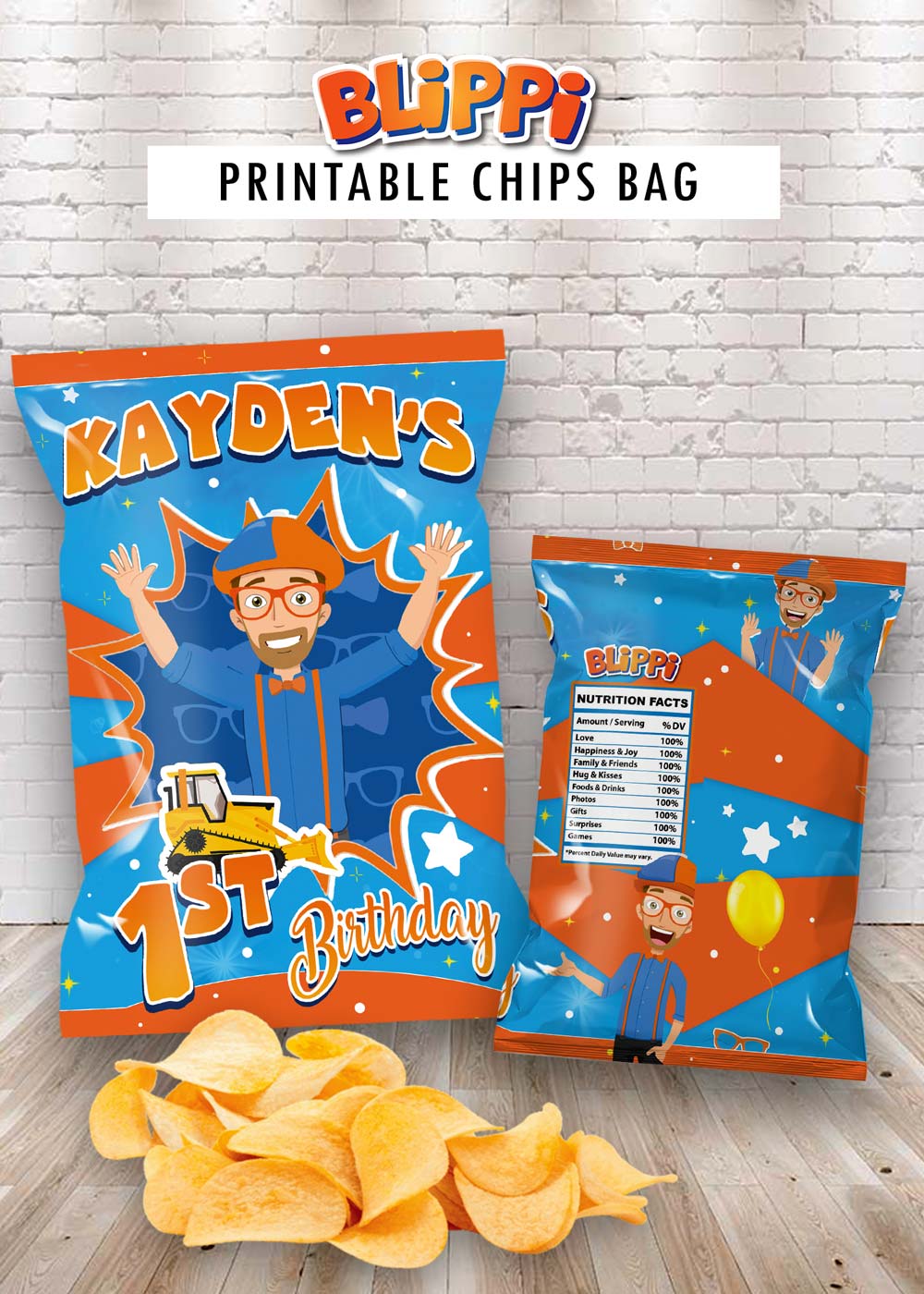 Blippi Birthday Printable Chips Bag