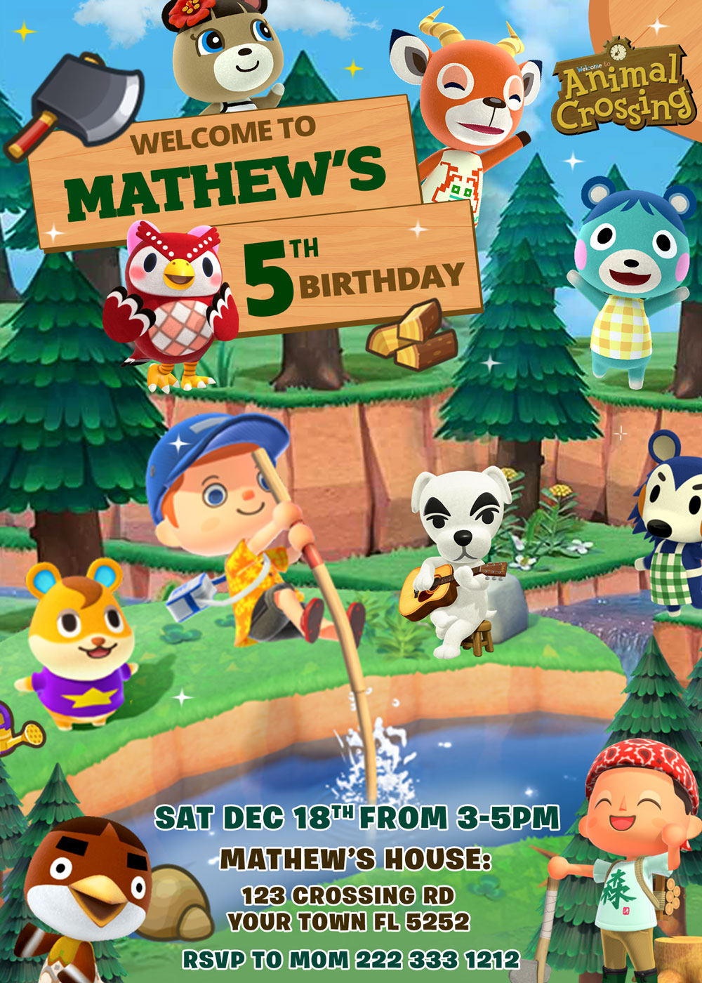 Animal Crossing Birthday Invitation