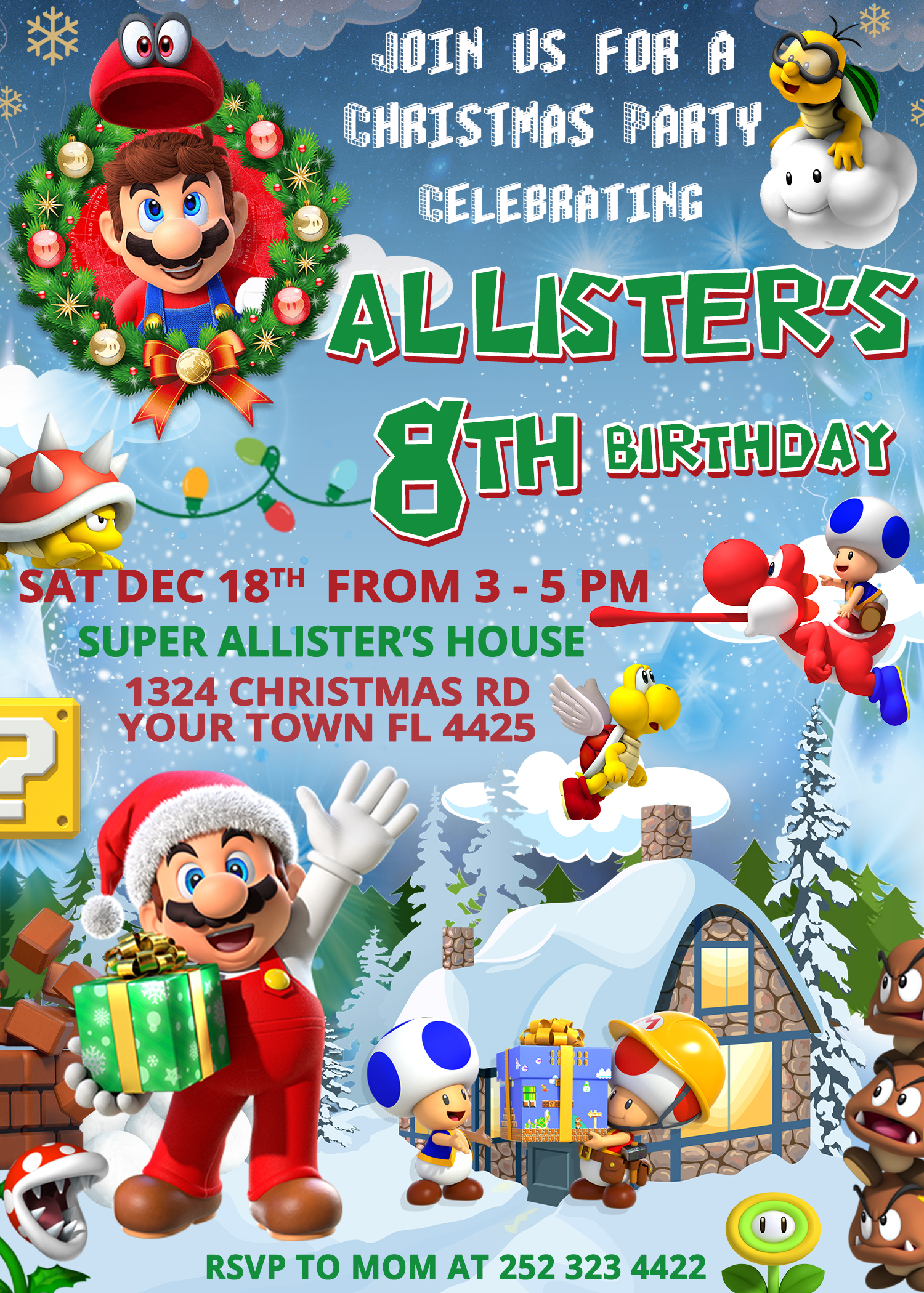 Mario Bros Christmas Invitation