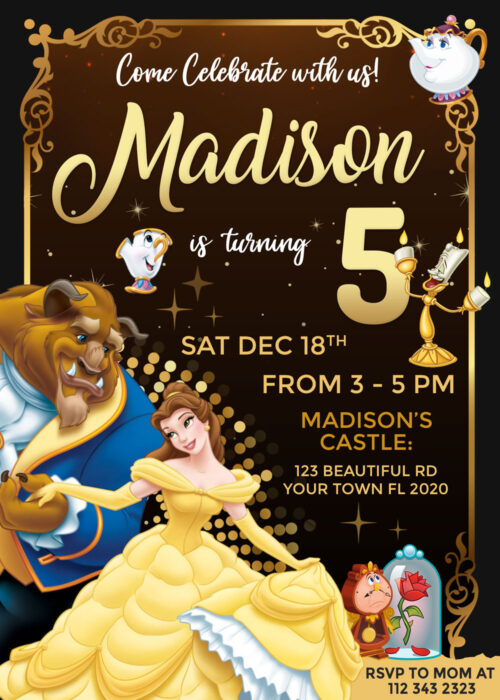 Beauty and the Beast Birthday Invitation