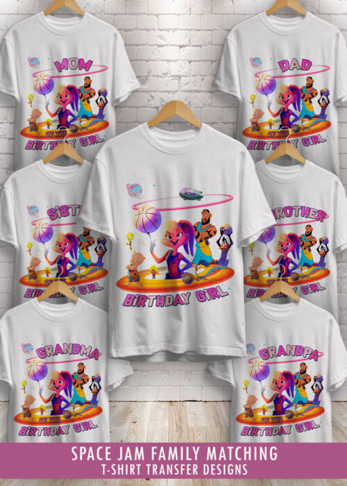 Space Jam Girl Birthday Shirt, Personalized Family Matching Transfer Pack