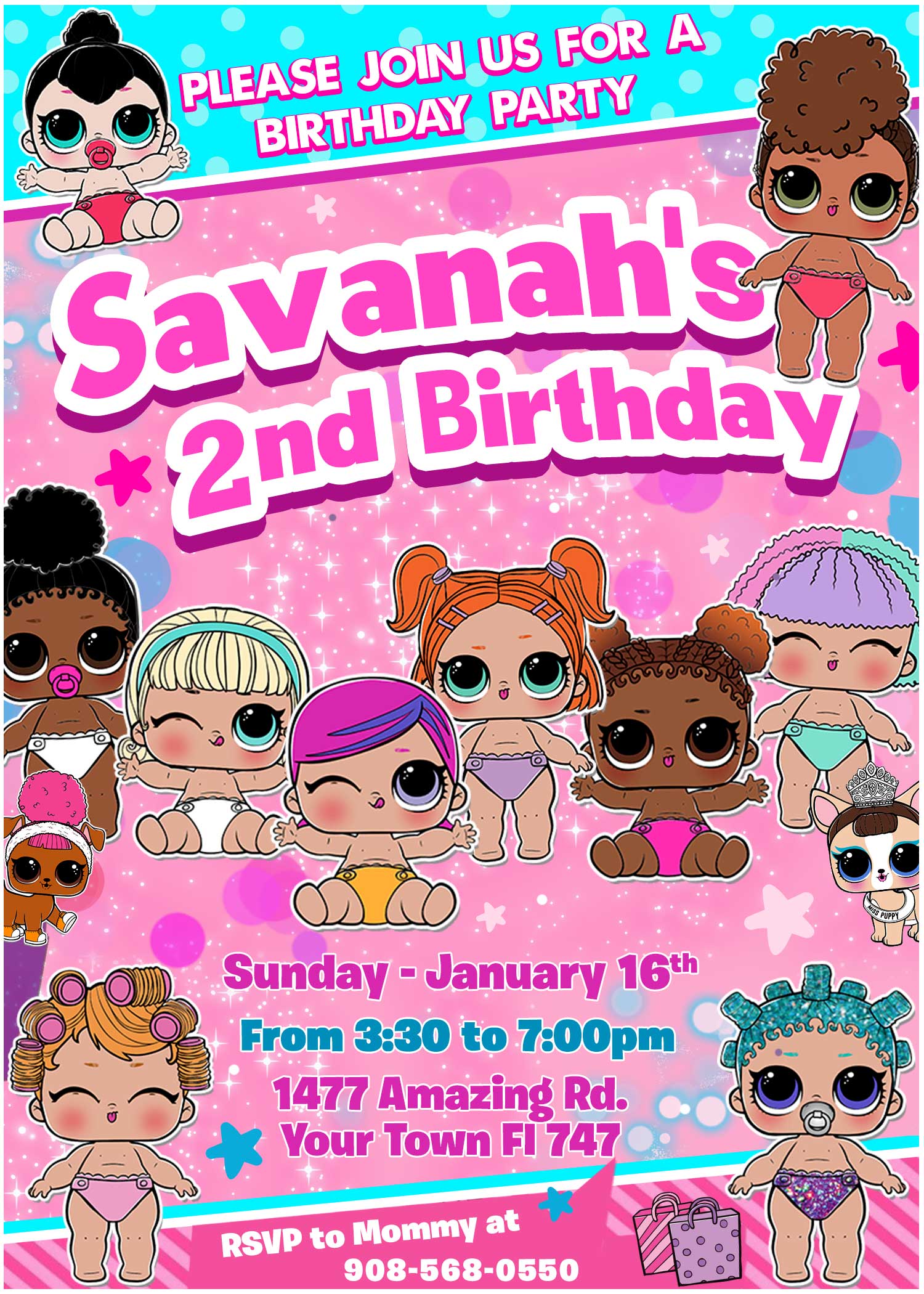 Lol Surprise Lil Sisters birthday invitation