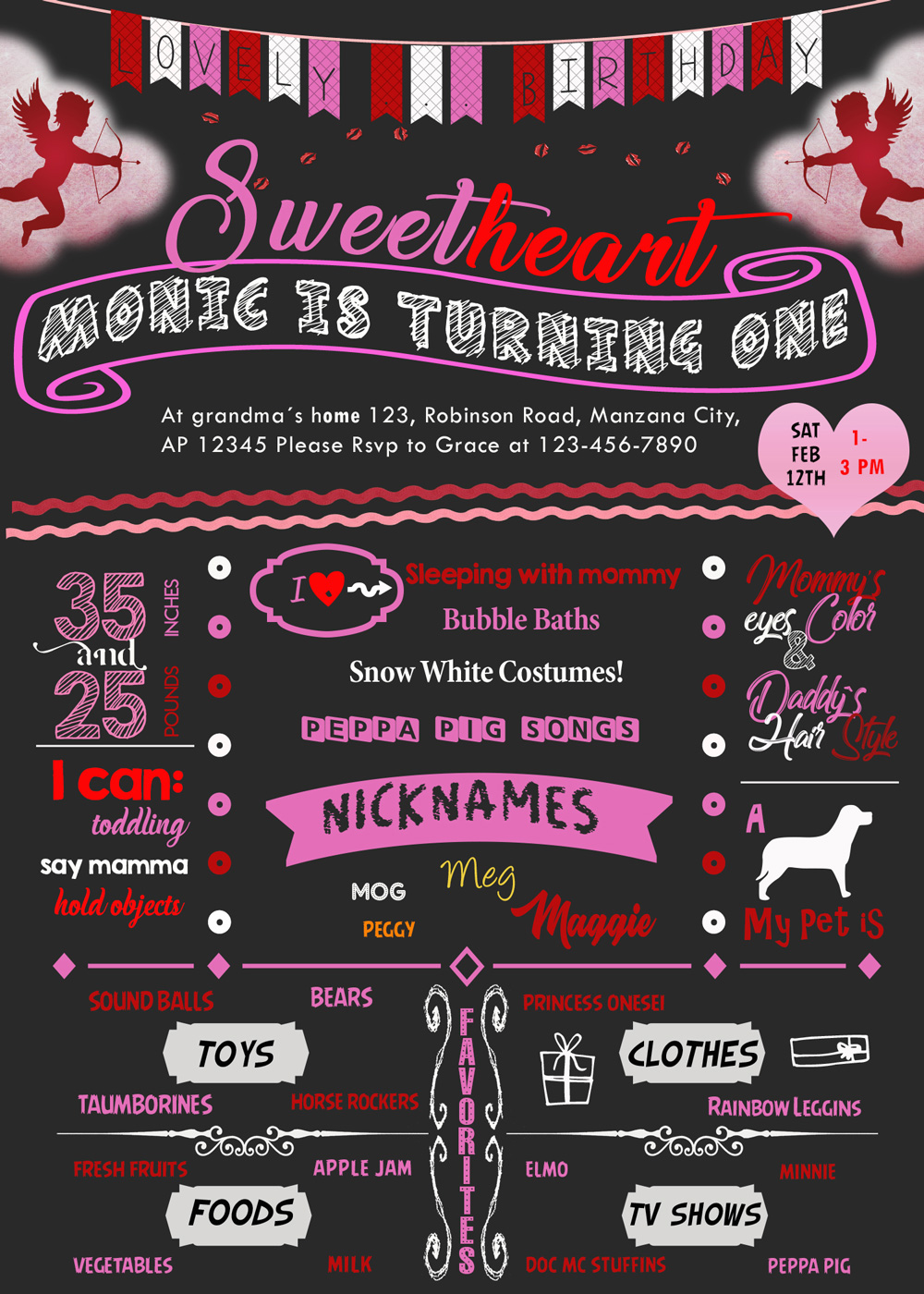 Little sweetheart chalkboard birthday invitation