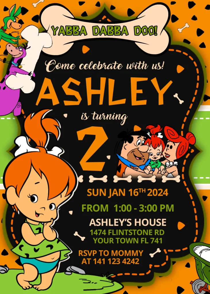 Pebbles Flintstone Birthday Invitation