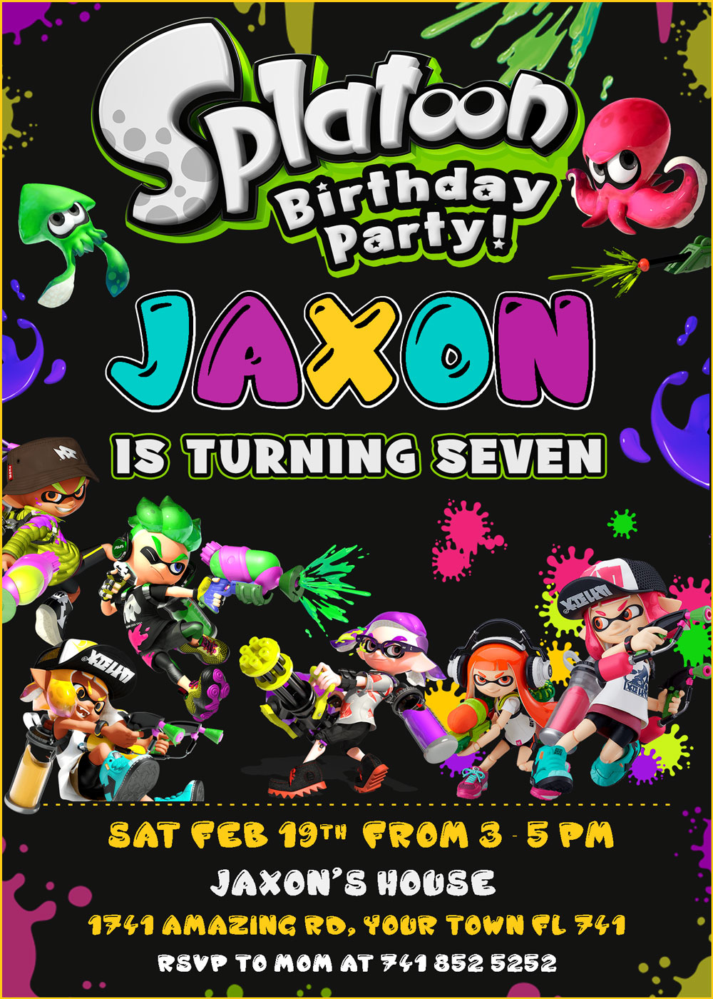 Splatoon Birthday invitation