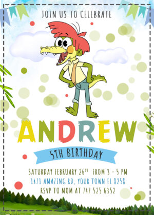 Arlo the Alligator Birthday Invitation