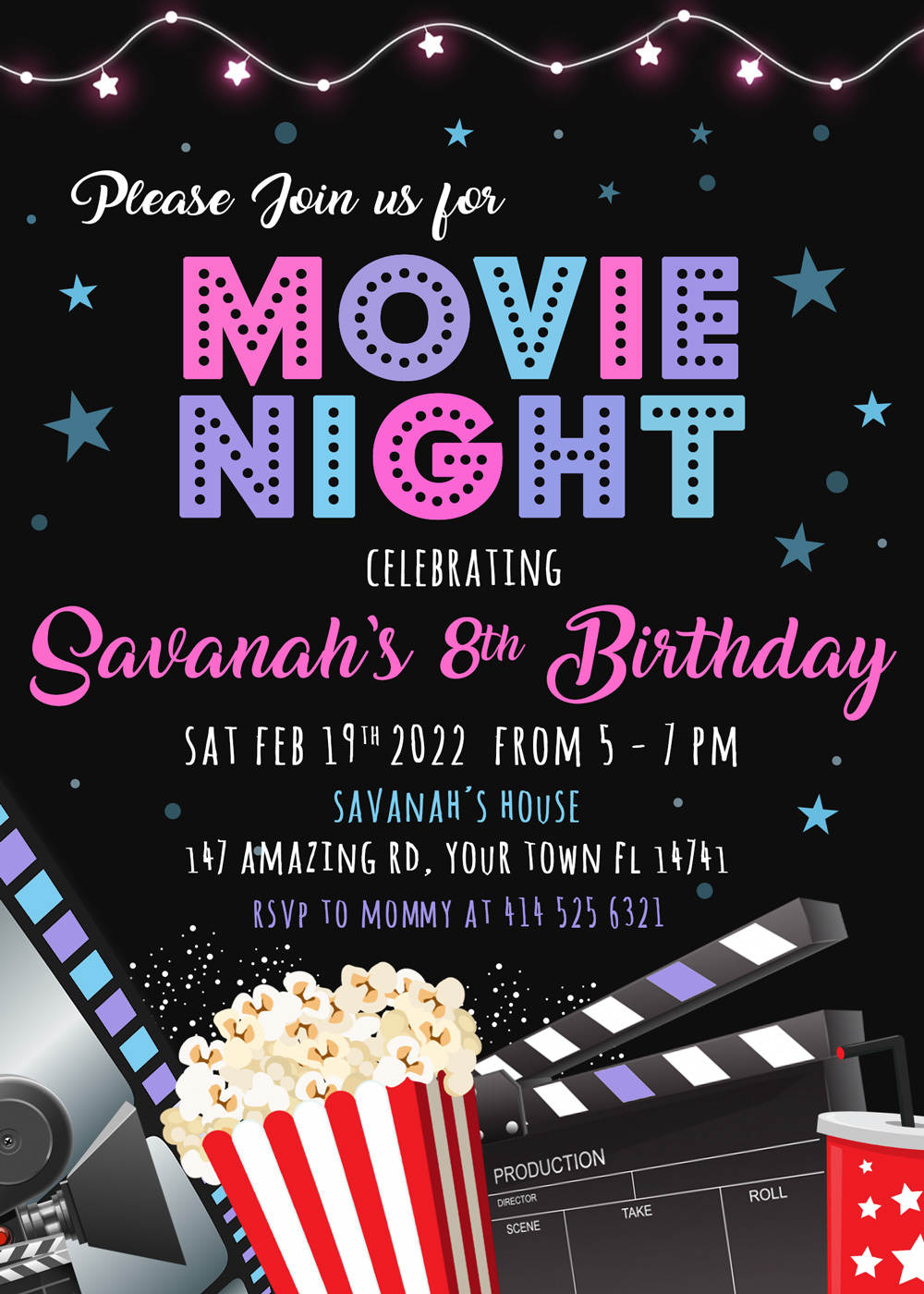 Movie Night Birthday Invitation