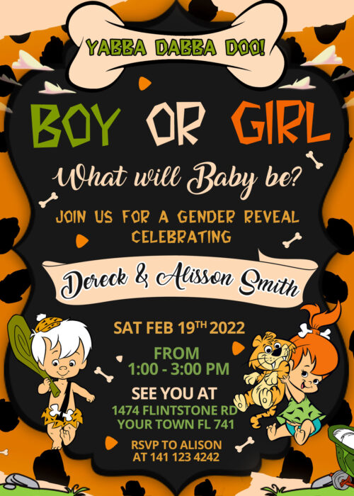 Pebbles and Bamm Bamm Gender Reveal Invitation