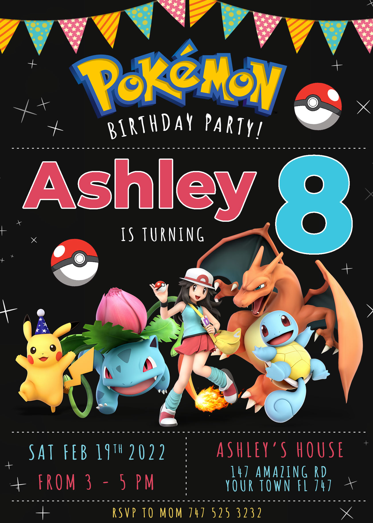 Pokemon girl birthday invitation