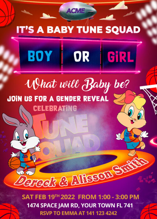 Space Jam Gender Reveal Invitation