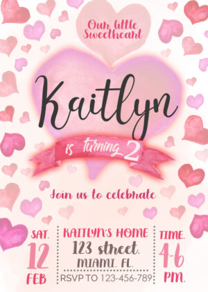 Watercolor Hearts Birthday Invitation
