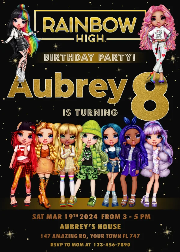 Editable Rainbow High Birthday Invitation template