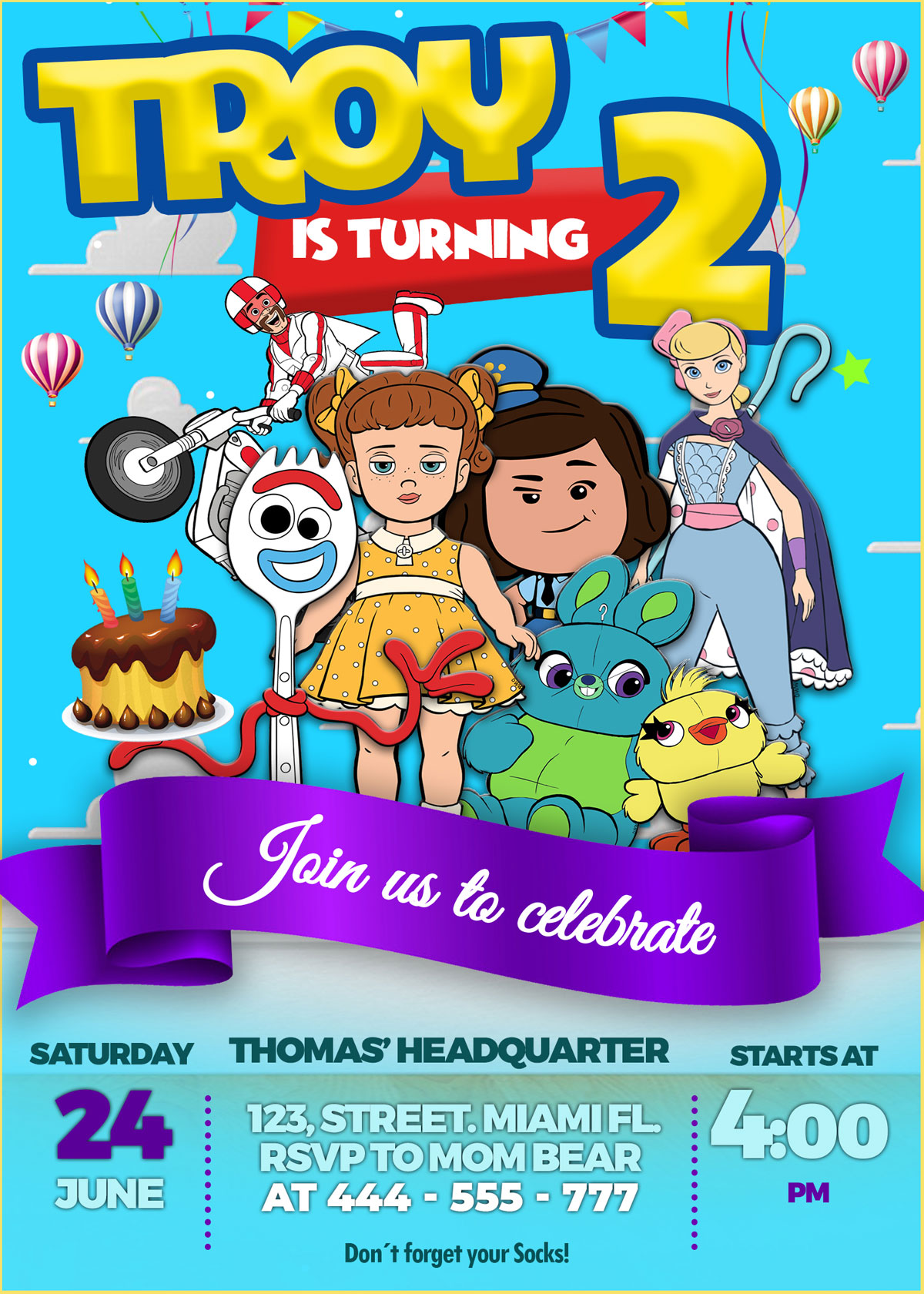 Toy Story 4 Birthday Party invitation