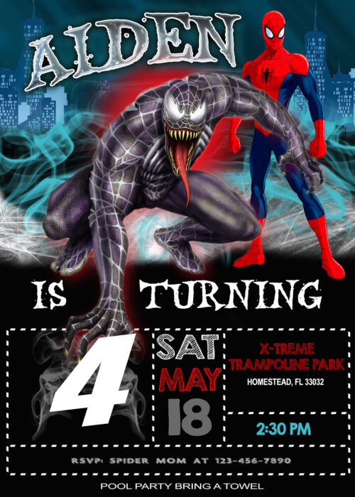 Venom and Spiderman Birthday Invitation