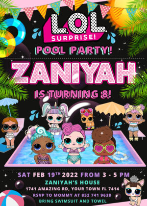 LOL Surprise Pool Party Girl Birthday Invitation