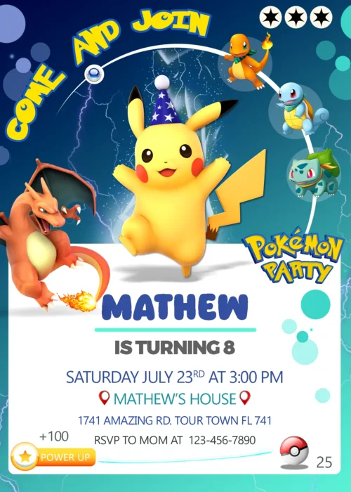 Pokémon Card Birthday Invitation