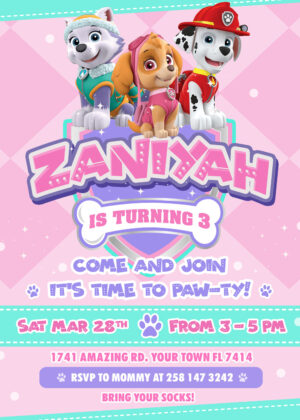Paw Patrol Girl Birthday Party Invitation