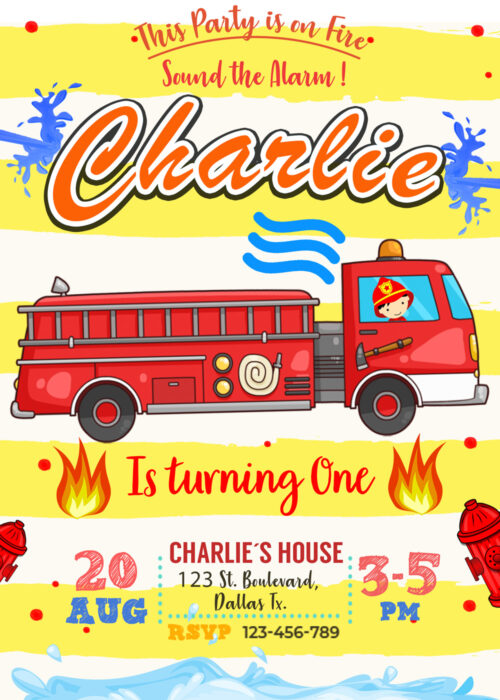 Firetruck Birthday Invitation