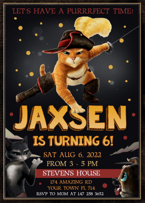 Puss in Boots Birthday invitation