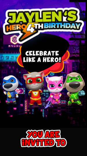 TALKING TOM HERO BIRTHDAY INVITATION VIDEO ANIMATED