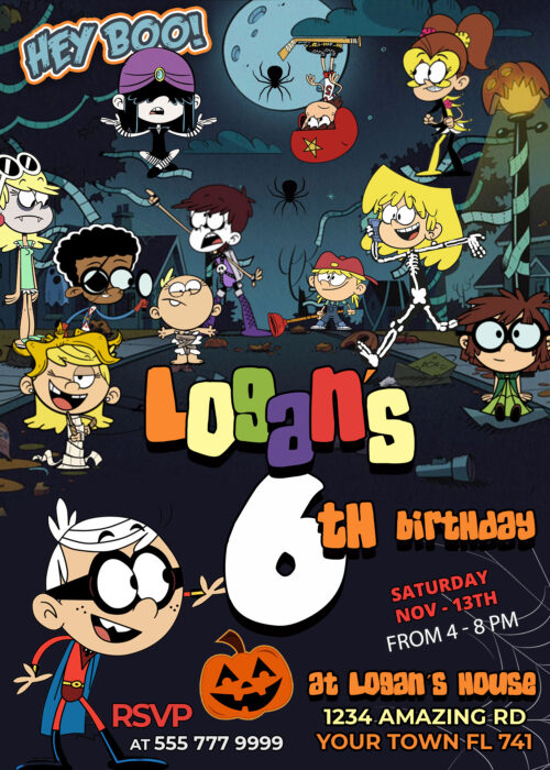 The Loud House Halloween Birthday Invitation