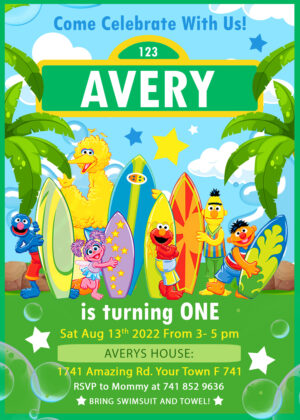 Sesame Street Pool Party Birthday Invitation