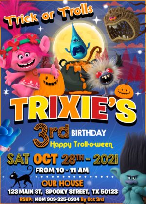 Trolls Halloween Birthday Invitation