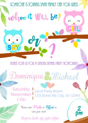 Owl Gender Reveal Invitation