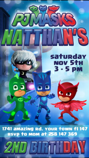 PJ MASKS BIRTHDAY INVITATION, VIDEO ANIMATED
