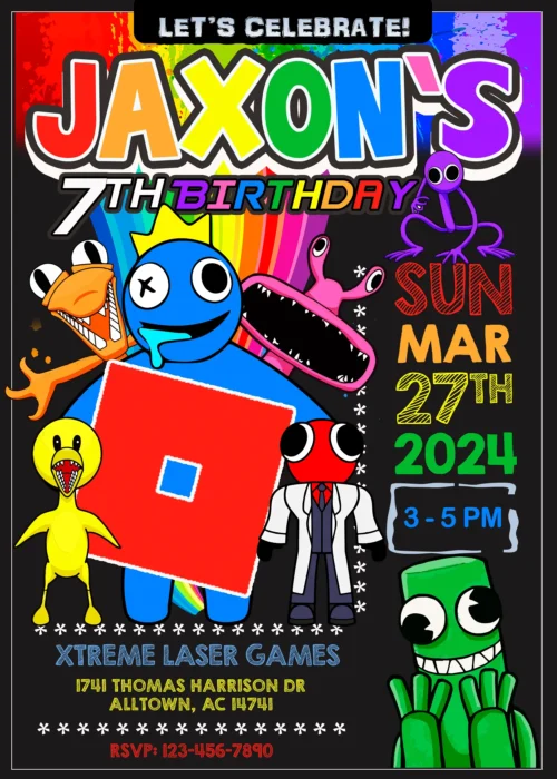 Roblox Rainbow Friends Birthday Invitation