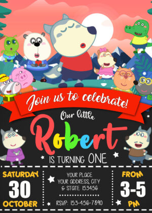 Wolfoo and Friends Birthday Invitation