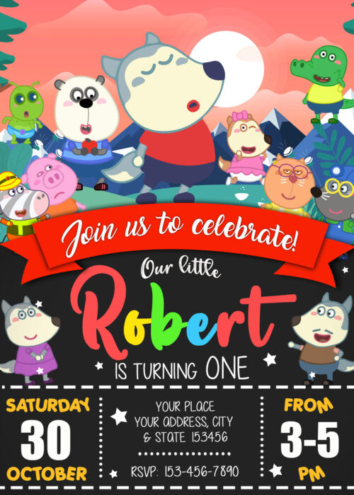 Wolfoo and Friends Birthday Invitation